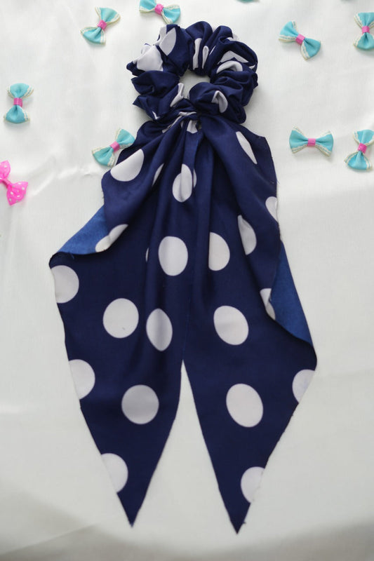 Blue big polka tail Scrunchie