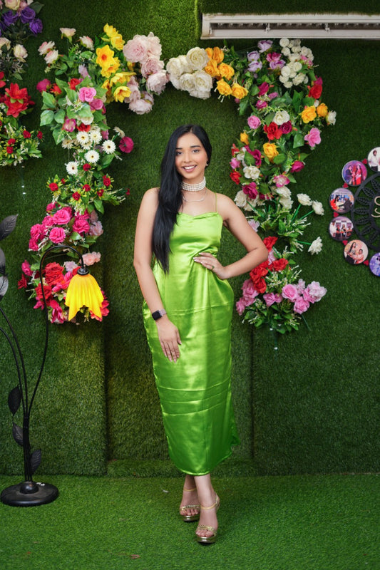 Green Satin Slip Dress