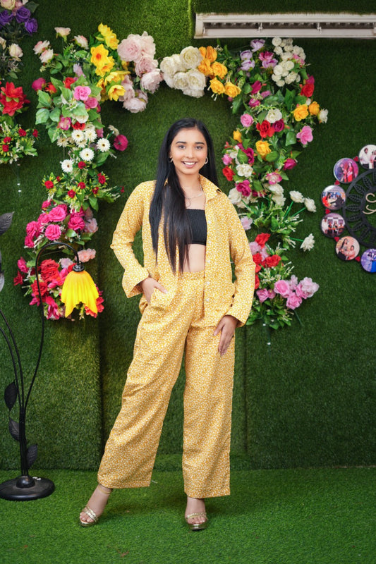 Yellow dots Print Pant Shirt Co- Ords set