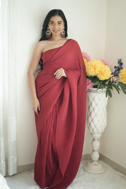 Anne Red Pleated Saree