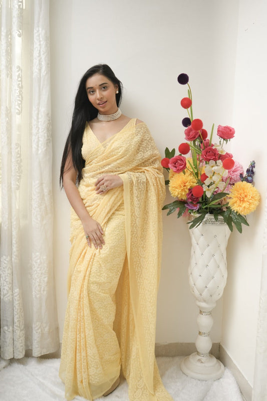 Citrine Chikankari Saree