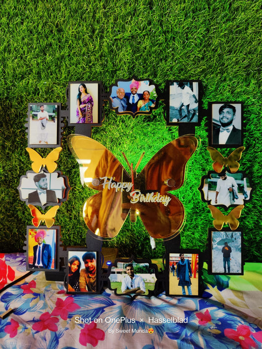Golden Butterfly Clock Photo Frame