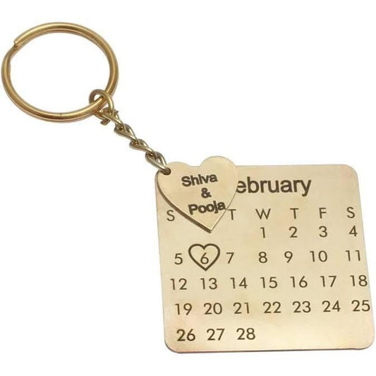 Personalised Couple special Date Calendar Golden Keychain