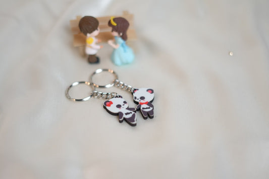 Cartoon panda couple keychain