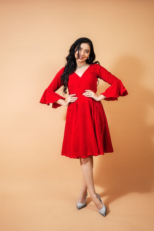 Valentine Red Velvet Floral Dress