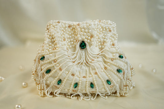 Bridal White Stone pearl work Potli
