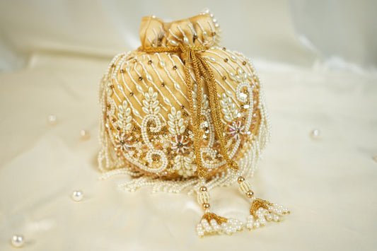 Bridal Yellow White Stone Potli