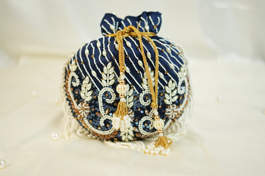 Bridal blue White Stone Potli