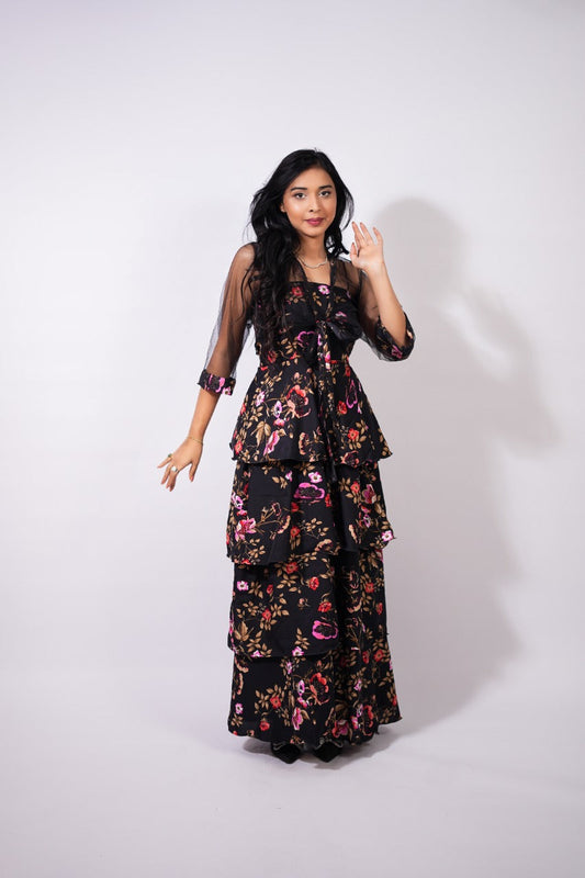 Natash Floral Gown With Shrug