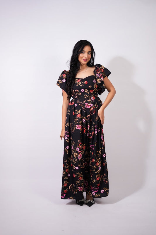 Sweetie Black Floral Gown plus