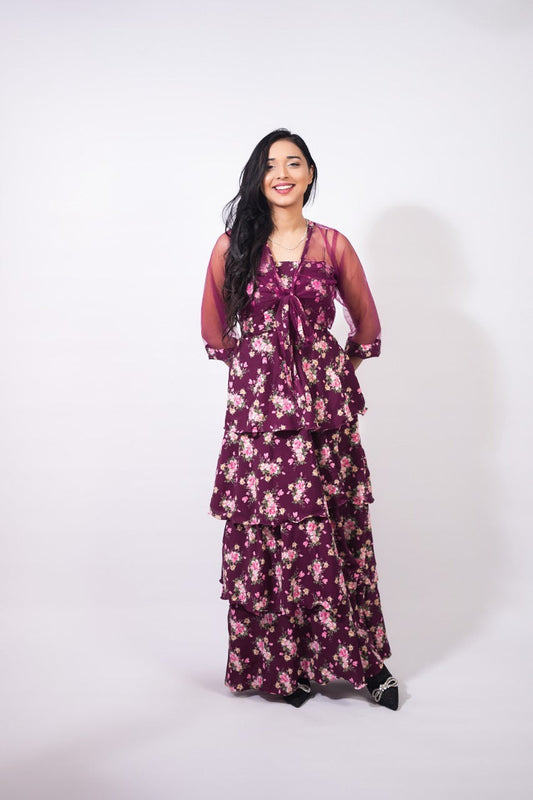 Monika Floral Gown With Shrug plus