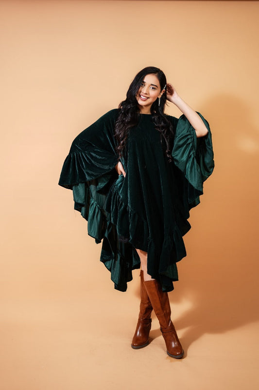 Green Velvet Frill Cape plus