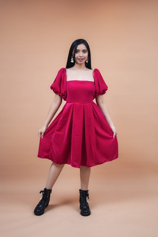 Fiona Cerise Velvet Dress plus