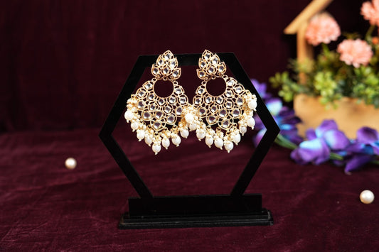 Gold Tone Traditional Kundan Pearls Earring