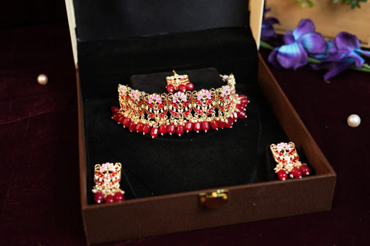 Pink Multistrand Pearls Choker Necklace AND Earring Set
