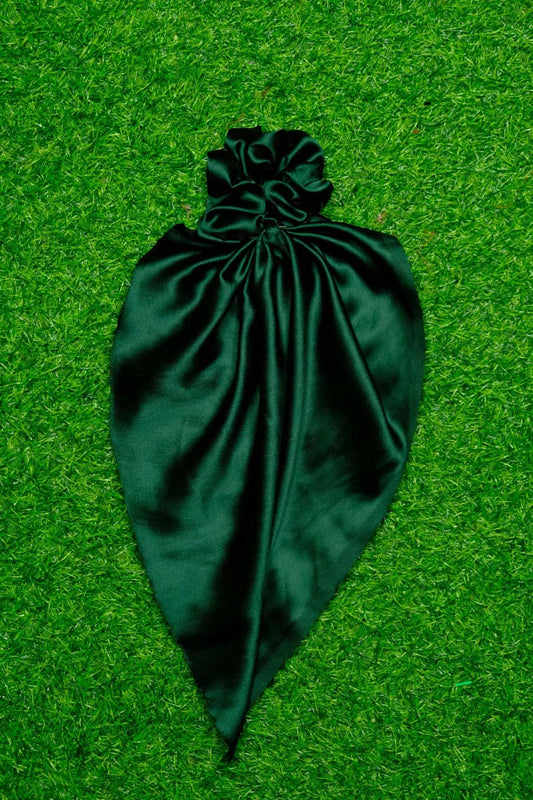 Dark Green Satin Tail Scrunchie