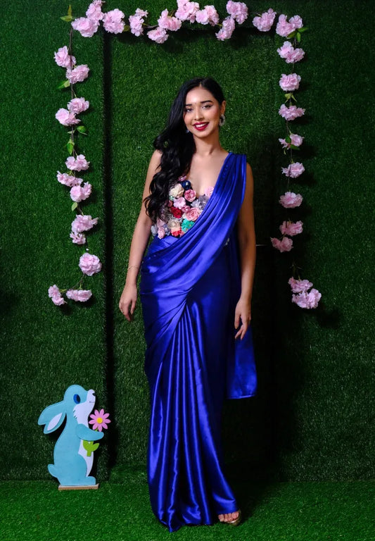 Royal Blue 1 Minute Satin Saree