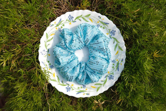 Ice Blue Sequence Scrunchie