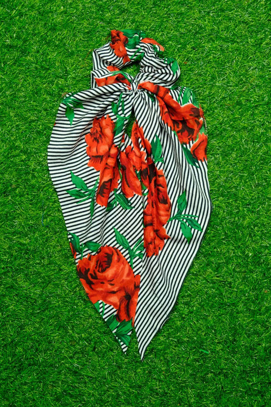 Strip and Rose Tail Scrunchie