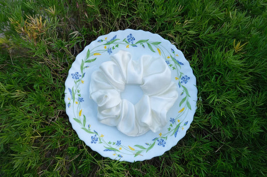 White  Satin Scrunchie