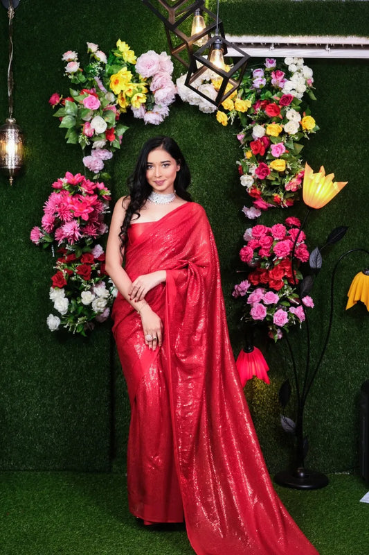Red Filmfare Sequence Saree
