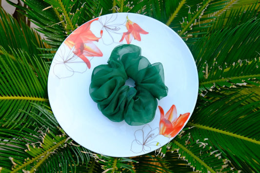 Hunter Green Organza Scrunchie
