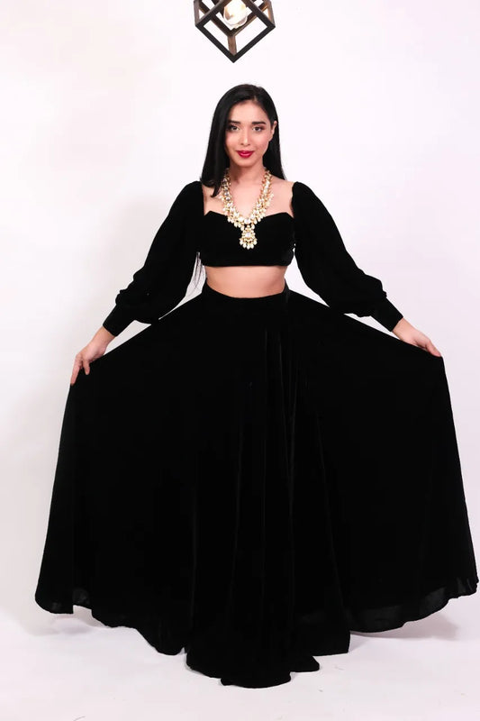 Plus Europa Black Velvet Lehenga