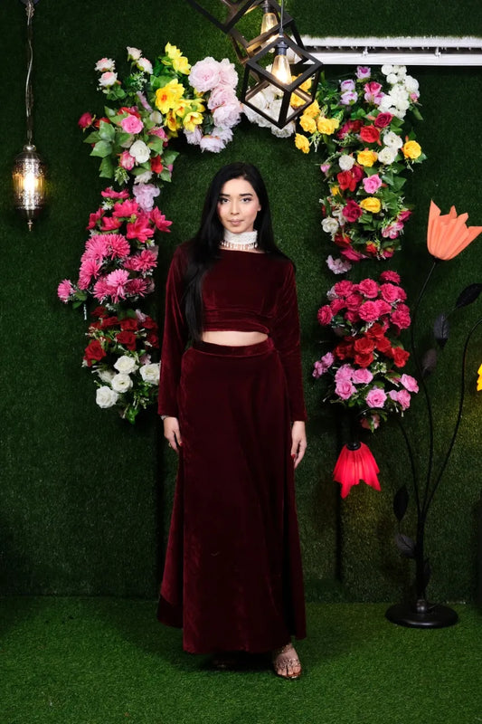 Tara Red velvet Skirt Top