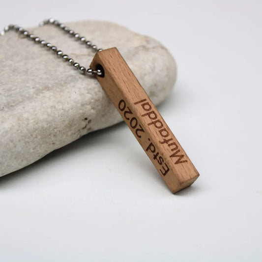 Personalized wooden bar necklace