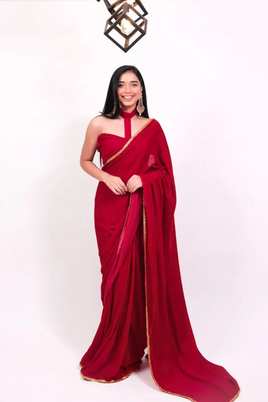 Red Velvet One Minute Saree