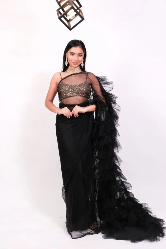 Black queen frilled saree