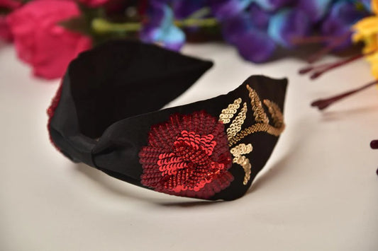Sequin Flower Black Headband