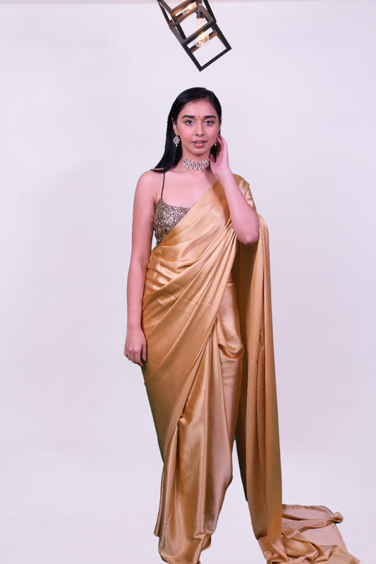 Golden One Minute Satin Saree