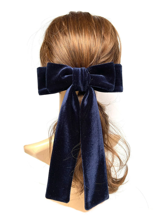 Navy Blue Velvet Tail Bow