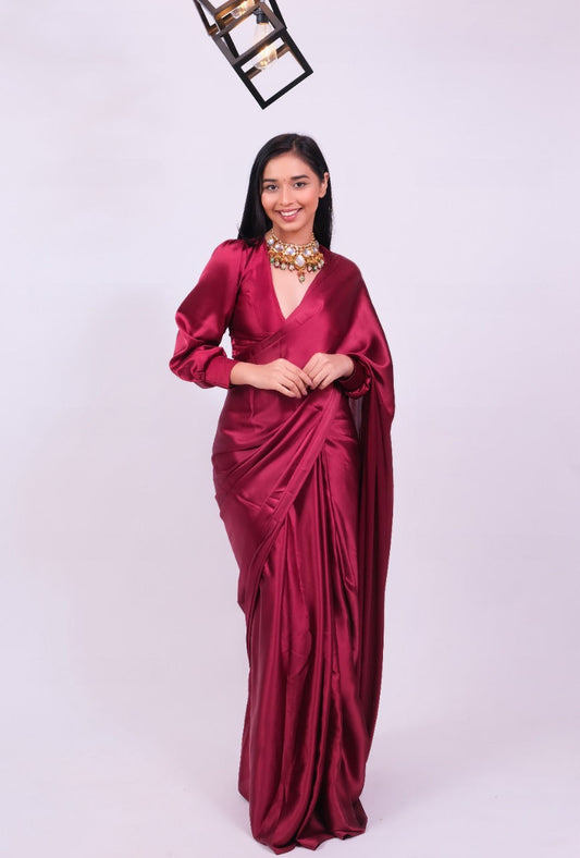 Valentine Red One Minute Satin Saree