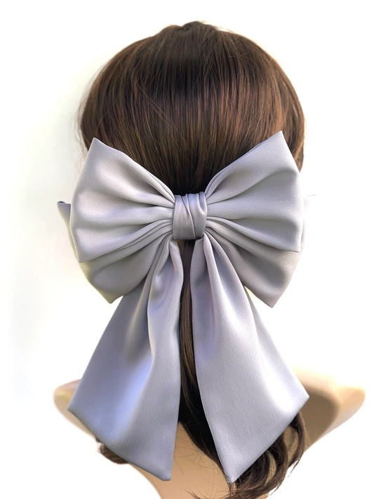 Light Grey Satin Tail Big Bow