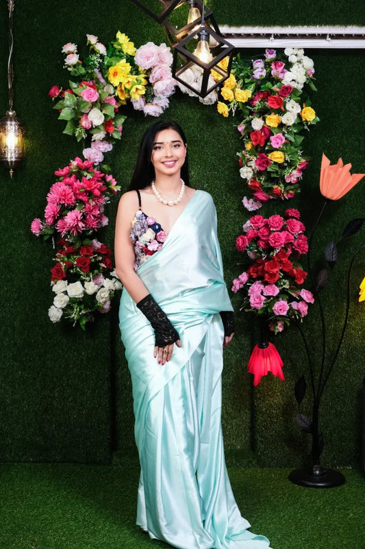 Ice Blue One Minute satin saree