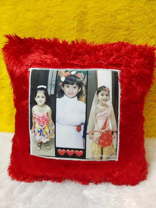 Fur red Sqaure cushion