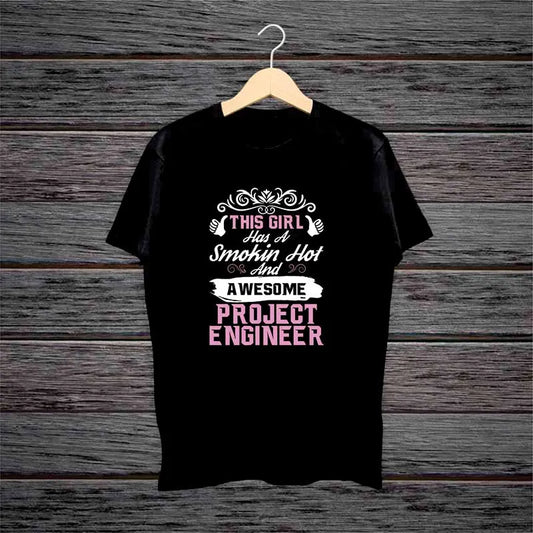 Black Cotton Engineer Girl Project T-shirt
